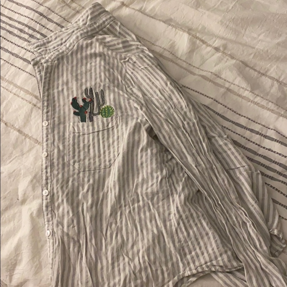 Striped button down with cactus pocket